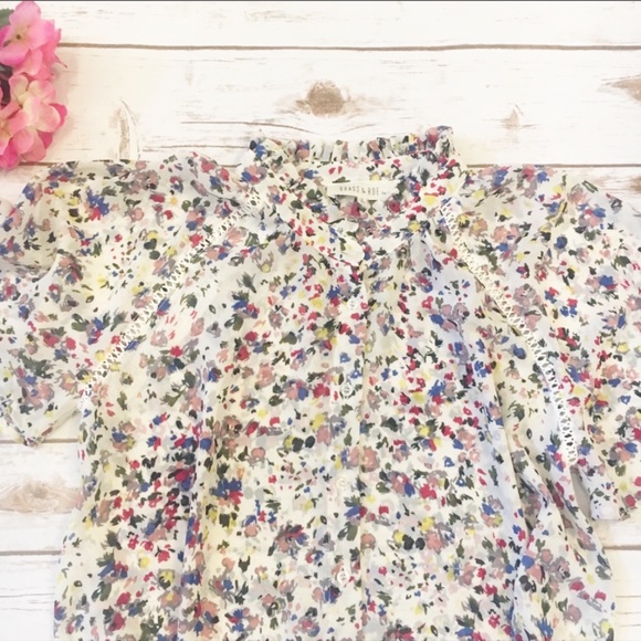 Brass and Roe Multi Floral Ruffle Blouse Size Small - Picture 4 of 13